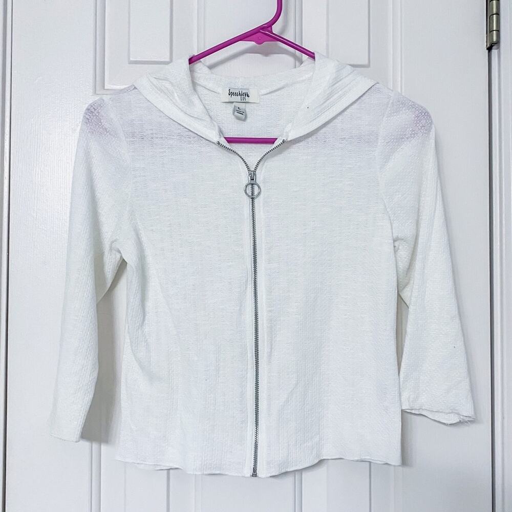 SPEECHLESS KIDS • White Hooded Zippered Cardigan Top